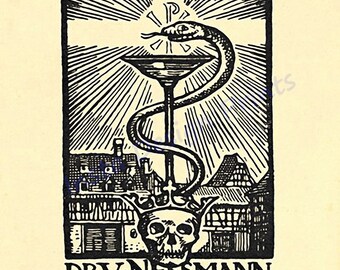 Henri Bacher "Ex Libris" Bookplate 1902 Print 8 1/2 x 11 Digital Download Printable Art Commercial Use Scrapbooking Printables