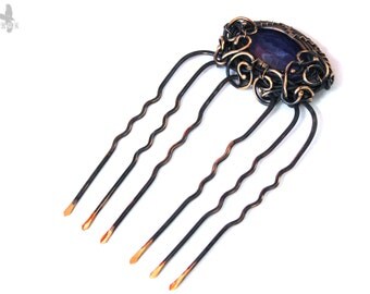 Wedding hair accessory Wedding hair comb Bridal hair jewelry natural stone Bridal hair piece Purple Agate jewelry wedding Purple hair comb