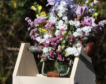 Handmade Wooden Caddy, Tool Caddy, Garden Tote, Home Decor, White-Washed Decor, Farmhouse Decor