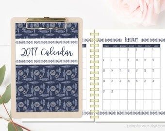 2017 Tribal printable calendar. Bohemian desk calendar. Vertical monthly planner, Letter size, Instant download