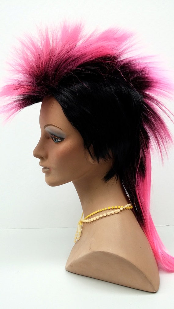 Black and Pink Mohawk Wig. Men's Punk Rock Wig. Costume