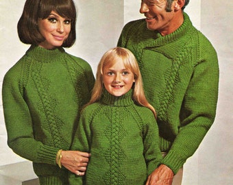 Family Sweater Knitting Pattern - 3 styles - 24 to 36 inches