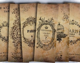 75% OFF SALE Vintage Paris - Digital bookmark B009 collage sheet printable download image size digital image paris collage vintage hang tags
