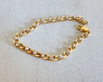 Rhinestone Bracelet, Link Bracelet, Gold Plated Bracelet, Gold Link Bracelet, Gold Plated Jewelry, Chain Bracelet, Rhinestone Jewelry