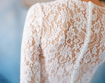 Long sleeve wedding dress "Orion" - Lace wedding dress, Corset bridal gown, Simple modest wedding dress, Winter wedding gown, Milamira