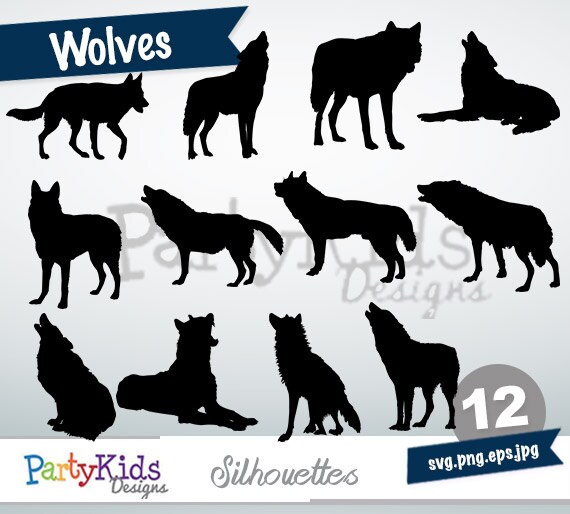 Wolves Silhouette Instant Download PNG JPG SVG eps files