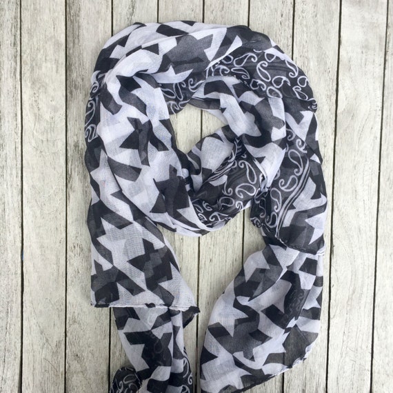 Items similar to Black white scarf, Geometric print Soft scarf Summer ...