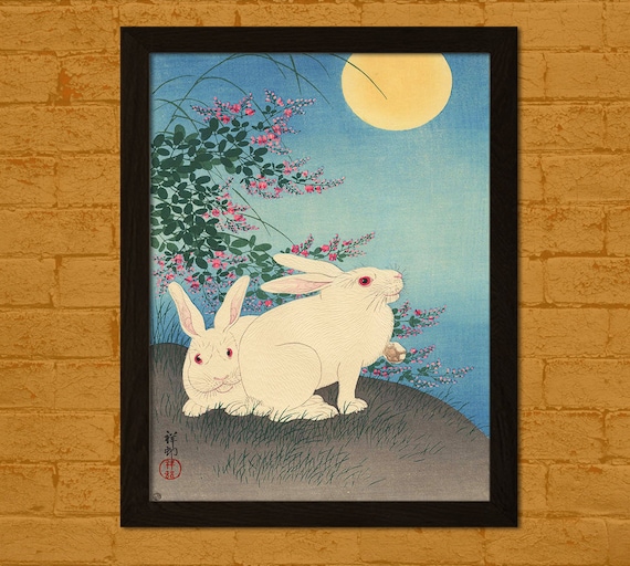 Japanese Art Print Rabbits And The Moon 1931 Koson Ukiyo E