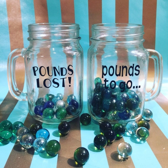 TWO Weight Loss Mason Jars With Marbles Pounds To Go 