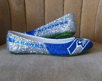 Custom made fan art shoes. Authentic converse seahawk glitter