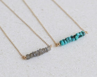 Beaded Bar Necklace/ Turquoise Necklace/ Delicate Beaded Necklace/Layering Necklace/14K Gold Fill/Dainty/Christmas Gift/Bridesmaid Gift/N262