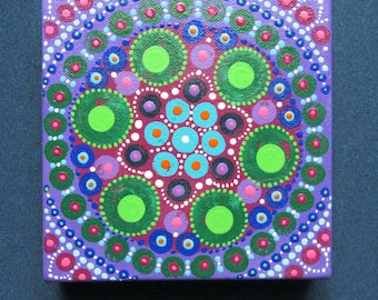 Mandala original art on canvas, small painting, 15x15 cm 6x6 inches, contemporary spiritual artwork, art for the home