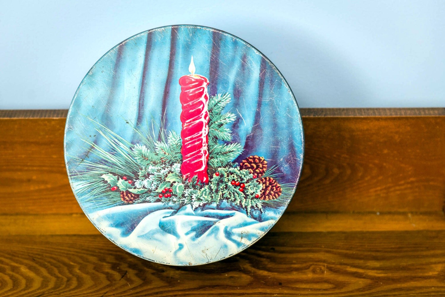 vintage christmas tin mid century round tin christmas vintage christmas tin mid century round tin christmas