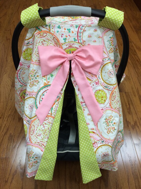 Light Pink & Green Car Seat Canopy