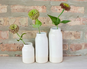 Modern White Ceramic Bottle Vases by Barombi Studios