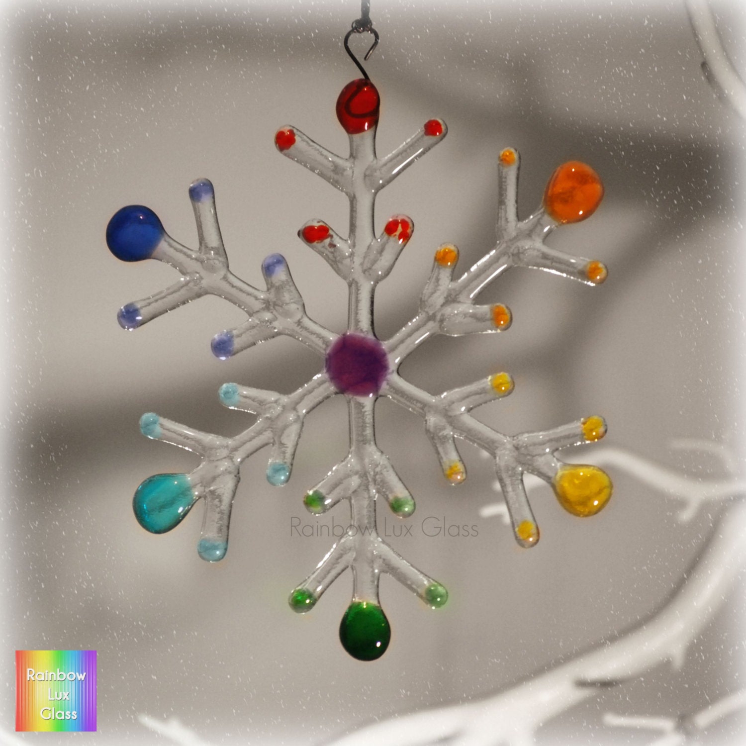 Winter Snowflake Fused Glass Hanging Decoration by RainbowLuxGlass