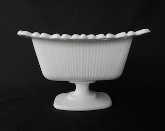 Vintage Scalloped Pedestal Milk Glass Vase / Trough