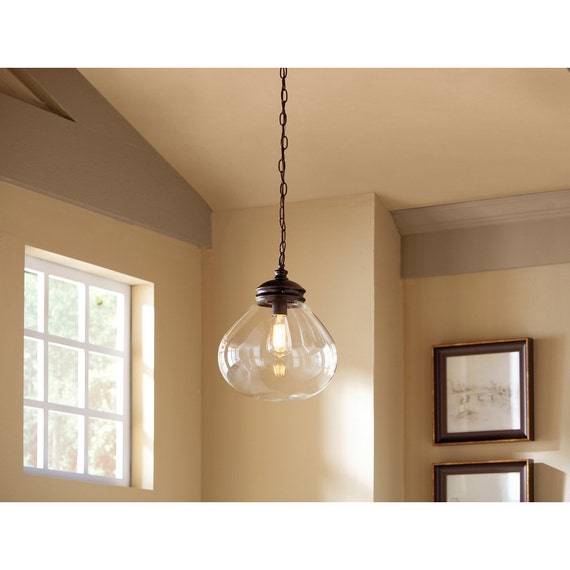 Bronze pendant light with Clear Glass Shade by
