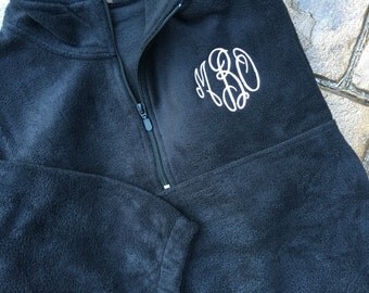 Monogrammed Fleece Pullover – Half Zip Fleece- Quarter Zip Fleece – Personalized – Monogrammed Jacket - Black
