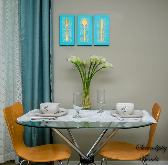  Dining  Room  Canvas Set Dining  Room  Wall  Decor  Gold  and Aqua