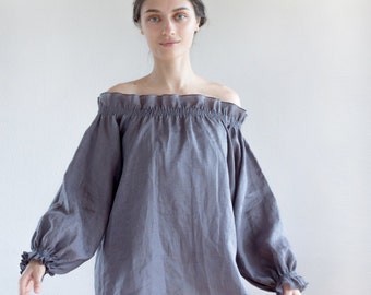 Graphite gray linen tunic, loose linen tunic, plus size linen tunic, linen womens clothing, summer linen top, linen tunics for women
