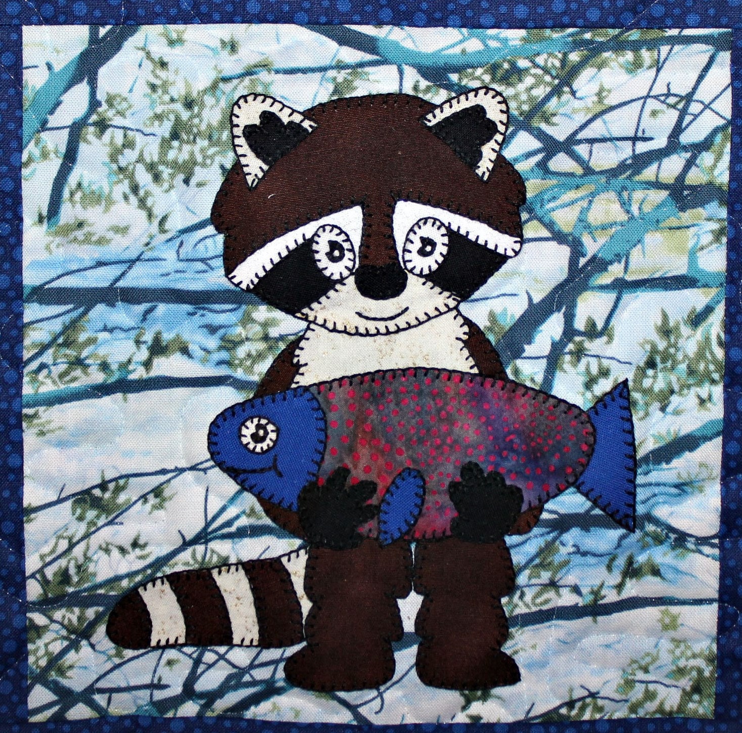 Raccoon PDF applique quilt block pattern whimsical