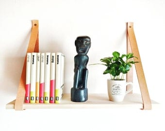 Leather Strap Shelf 3mm, 3.5mm / 7.5oz, 8.5oz Thick Natural Veg-Tanned Leather. Shelving, Leather Wall Hanging Shelf - Price Per A Pair