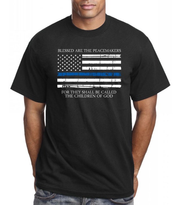 Thin Blue Line American Flag T-Shirt White w/Blue by PressdInk