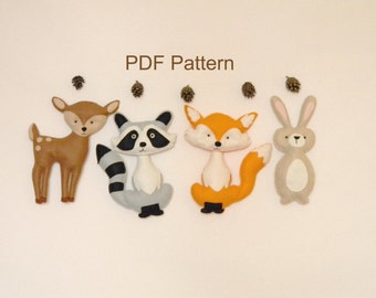 Woodland Animals PDF pattern, Felt Hand Sewing Fox Raccon Deer Bunny Plushie Pattern, Stuffed Animal Patterns, Instant Download PDF
