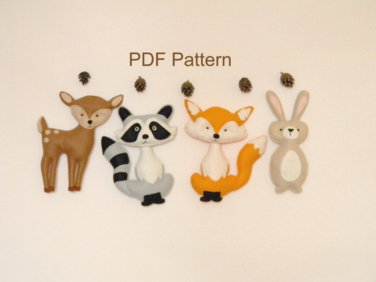 Woodland Animals PDF pattern Felt Hand Sewing Fox Raccon Deer