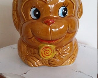 Monkey cookie jar, Japan ceramics, monkey container, kitchen kitsch, cookie jar, vintage cookie jar, vintage jar