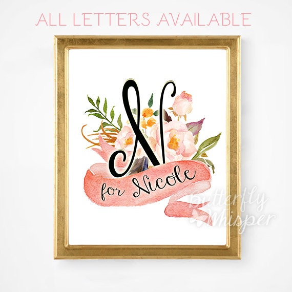Custom nursery Letter Monogram Art Printable flower nursery
