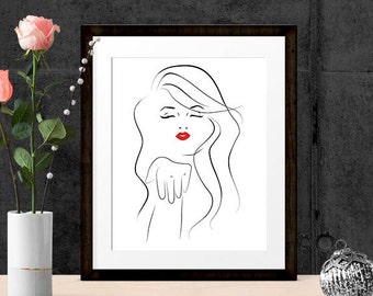 Girl Blowing a Kiss, Red Lips Love Print, Wall Art Prints, Bedroom Art, Printable 8x10, A3, INSTANT DOWNLOAD