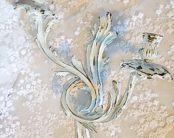 Candle holder- candle sconce- wall sconce- metal candle holder- vintage candle holder-white candle holder