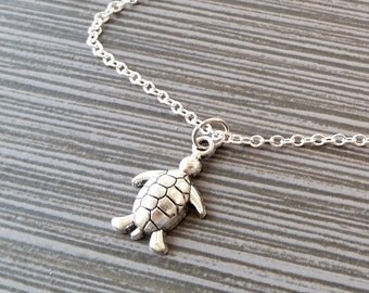 Silver Turtle Necklace - Turtle Charm Pendant - Personalized Necklace - Custom Gift - Initial Necklace - Personalized Gift - Tortoise