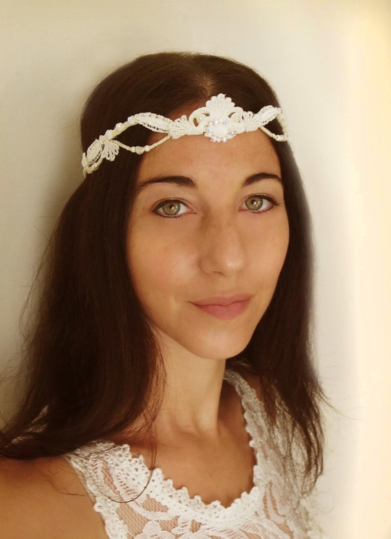 Lace tiara for bride Boho Bohemian style wedding hair