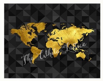 Gold world map  Etsy