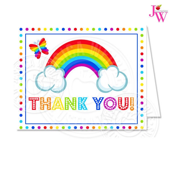 Rainbow Pretty Printable Thank You 4X5 Party Thank You Note