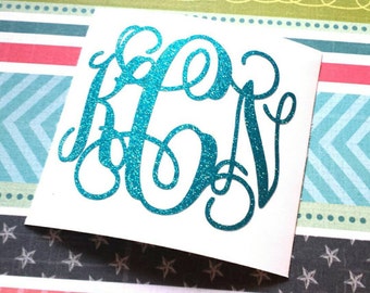 Glitter Vine Monogram Decals, Monogrammed Decal, Glitter Decal, Yeti Decal, Car Decal, Phone Decal