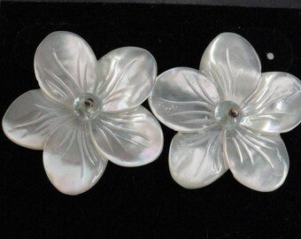 Mother of Pearl carved flower with Aquamarine bead Earrings - #359