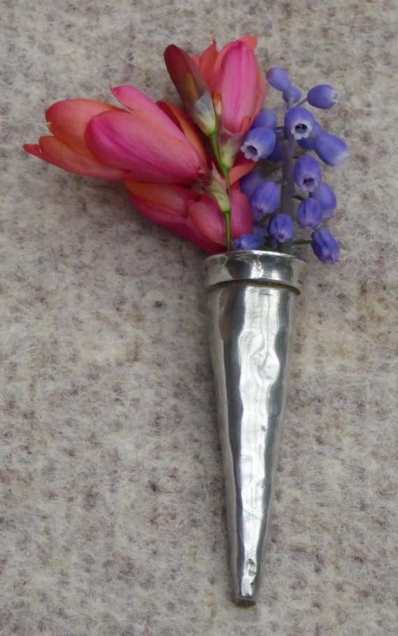 pewter boutonniere Brooch Lapel Pin Posie Holder