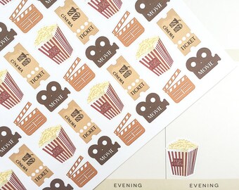 Cinema Planner Stickers, Movie Stickers, Popcorn Stickers, Movie Night Stickers, fits Erin Condren, MAMBI Stickers, Scrapbook Stickers