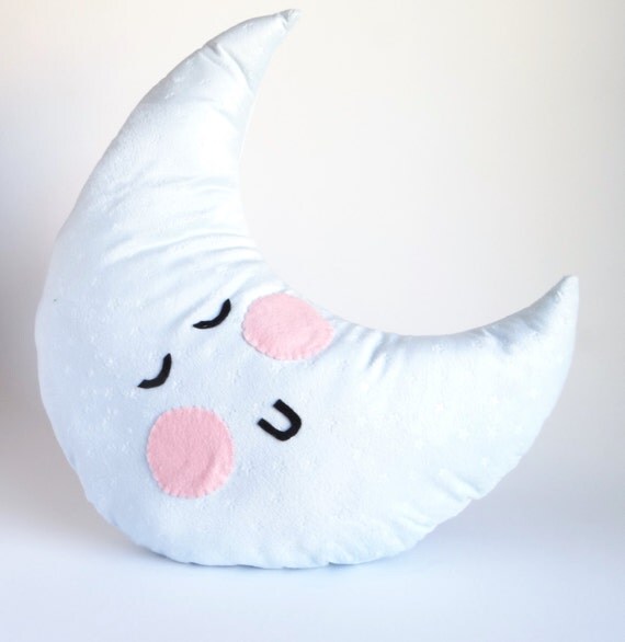 Moon Pillow Moon Nursery Decor Moon Crib Bedding Light Blue
