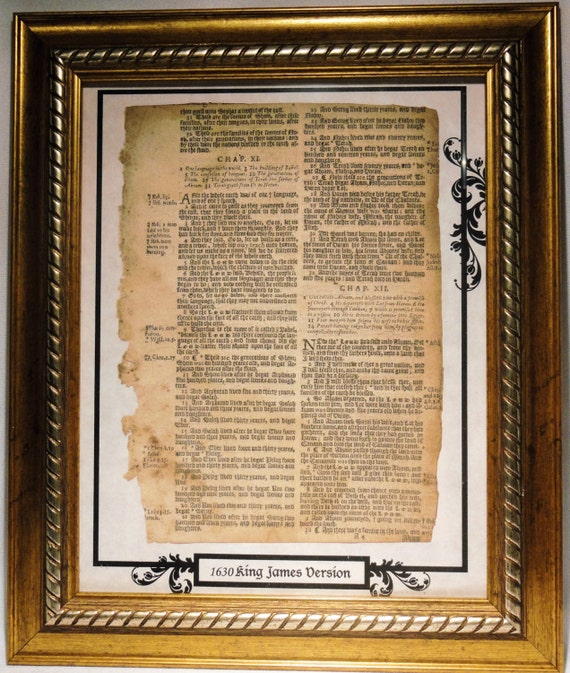 1630 King James Bible Leaf Framed Gen 10.30 to 14.12