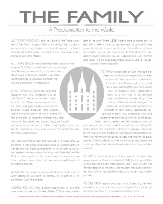 Family Proclamation LDS Proclamation to the World Printable