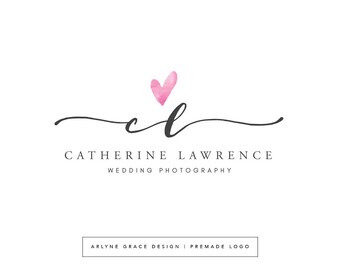 Premade Logo - Logo Design - Business Logo - Photography Logo - Watercolor Logo - Heart Logo - Handwritten Logo - Branding Kit