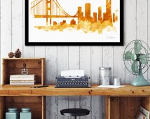 San Francisco watercolor skyline, San Francisco print, San Francisco ...