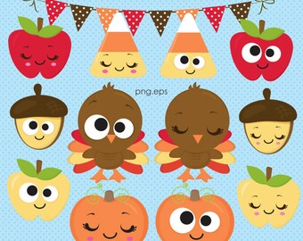 Cute Fall clipart, Autumn clipart, Thanksgiving clipart, Turkey clipart, Harvest clipart, Funny Turkey, Papers, Commercial License Included