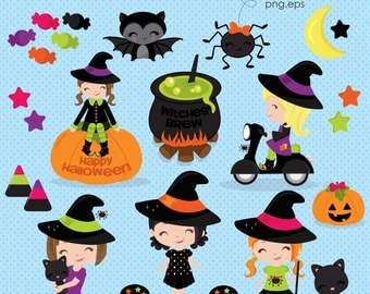 Halloween Witch clipart, Halloween clipart, Cute Witch clipart, Halloween Girls clipart, Halloween, Commercial License Included