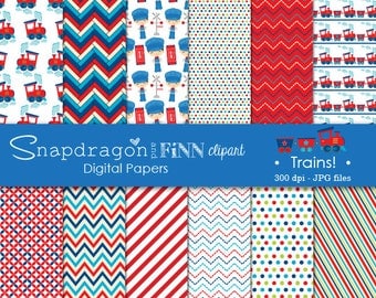 Train Papers, Train Digital Papers, Railroad Digital Papers, train conductor, steam engine, Commercial License Included